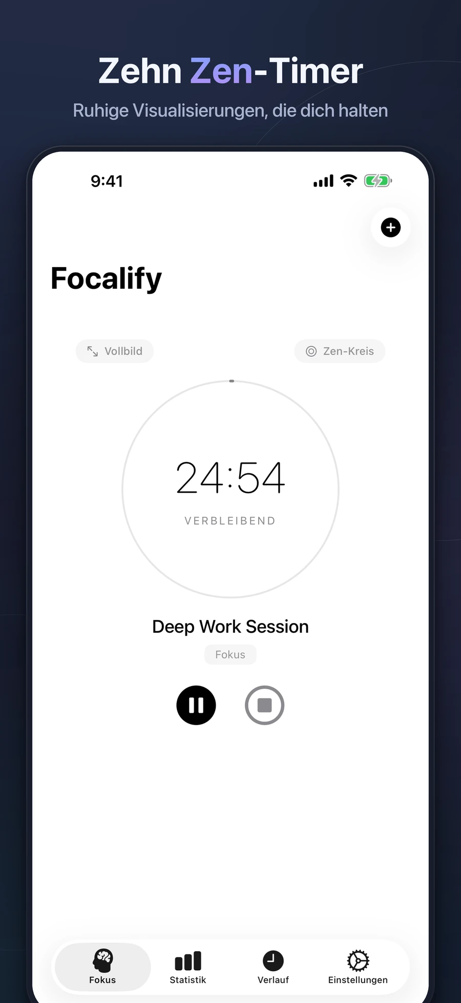 Focalify Zen-Kreis-Timer für eine Deep-Work-Session auf dem iPhone
