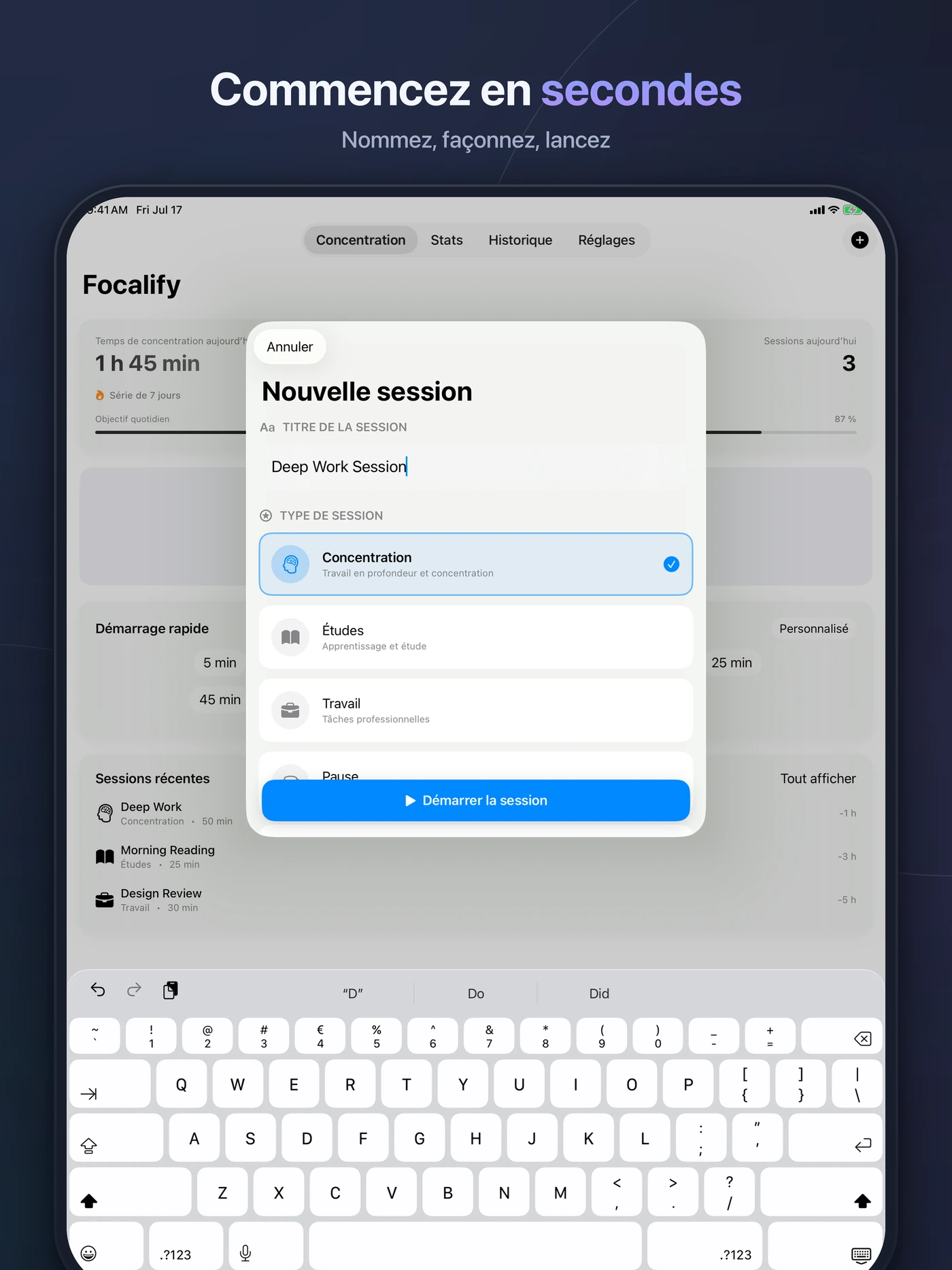 Création d’une session Focalify sur iPad